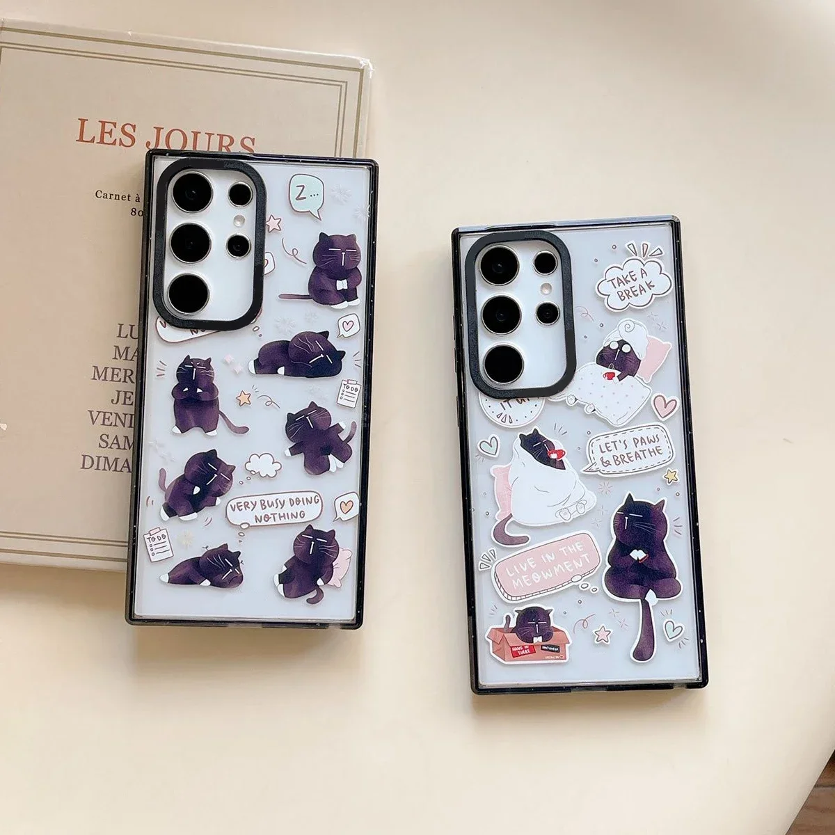 Black Cat Acrylic Black Border Case for Samsung Galaxy S22 S23 S24 Ultra S22+ S23+ S24 Plus Cover Protective Case