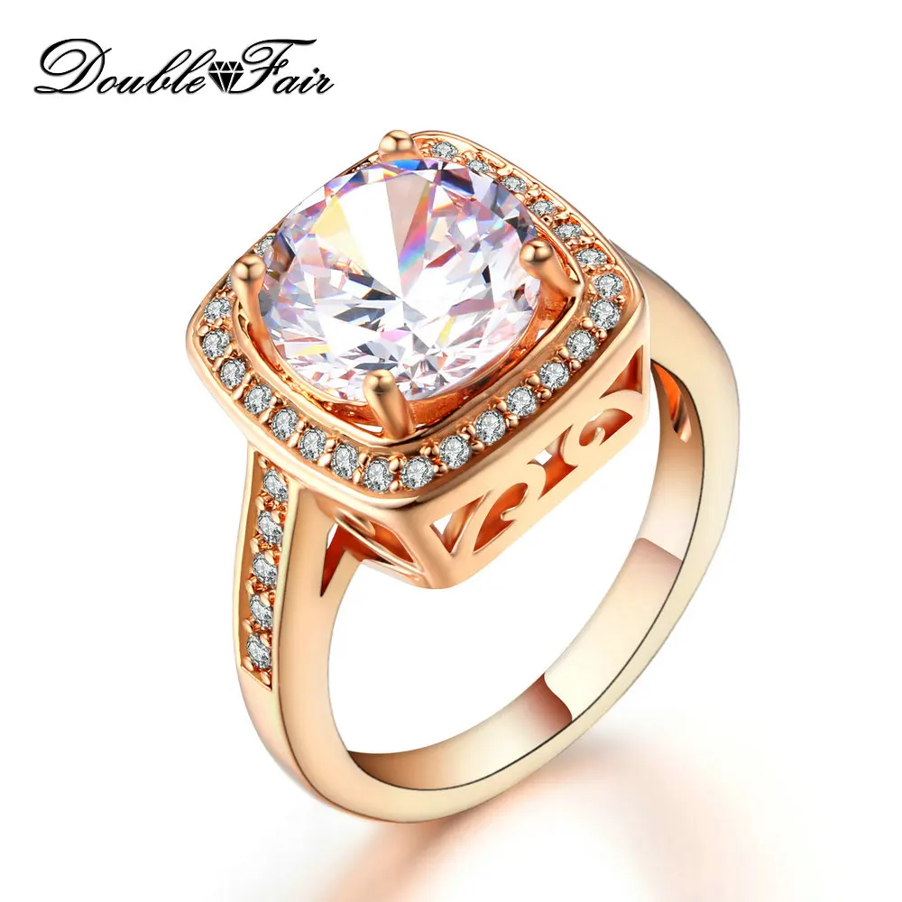 Double Fair Unique Big AAA+Cubic Zirconia Engagement Wedding Rings Rose Gold Color Fashion Retro Jewelry For Women anel DFR111