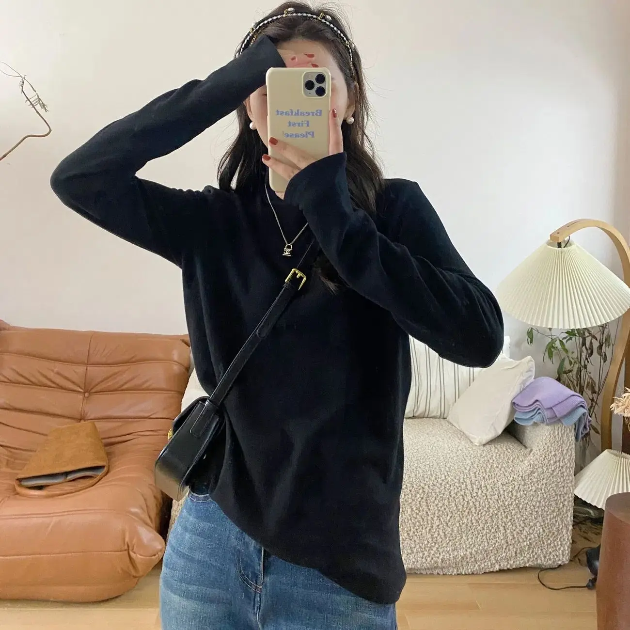 Ultra Soft Double-sided Velvet High-neck Base Shirt Women's Autumn Winter New Style Pure Color Versatile Warm Brushed Top Trendy