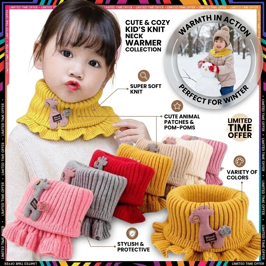 6 Colors Baby Knitted Scarf Cartoon Giraffe Ruffle Neck Warmer Girls Kids Accessories Collar Circle Outdoor Winter Warm Scarves