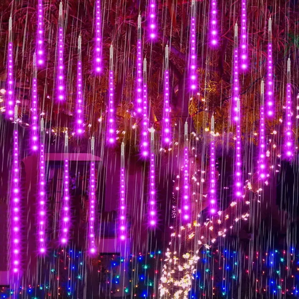 Lumières de pluie de météores à LED pour Noël, extérieur, chute, goutte de pluie, nickel é, guirxiété lumineuse pour fête de vacances, décor