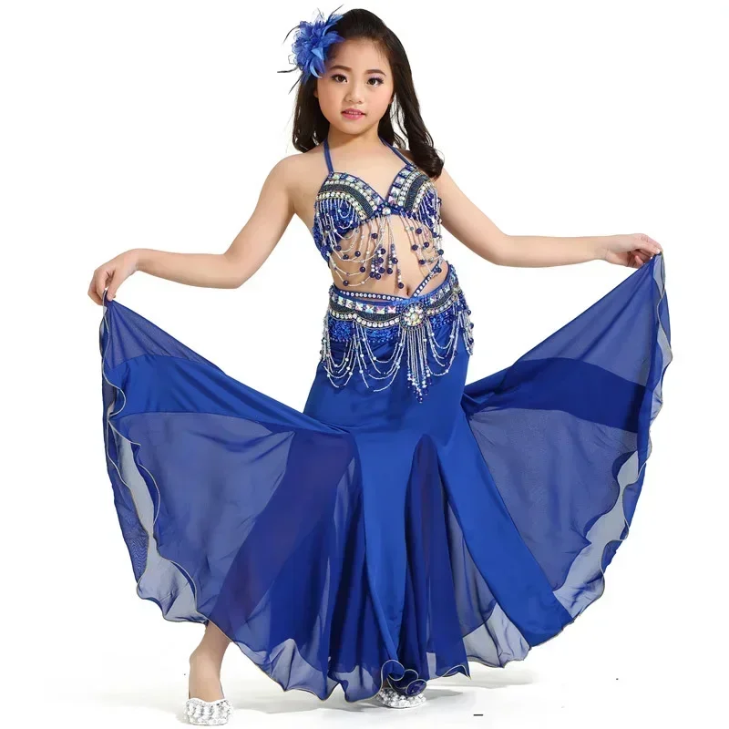 Kids Girls Belly Dance Costume Children Belly Dancing Clothes 3-piece (top,belt,skirt) 8 Colors