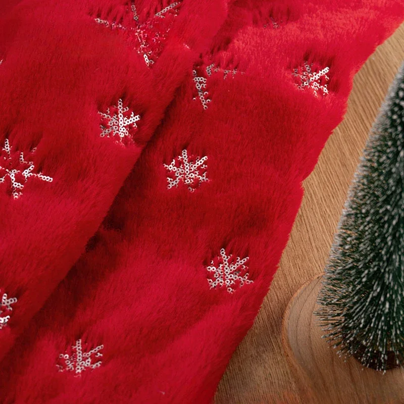 

Velvet Rabbit Embroidered Sequin Velvet Fabric White Ground Snow Christmas Tree Dress Decorative Fabric Beautiful Velvet Shining