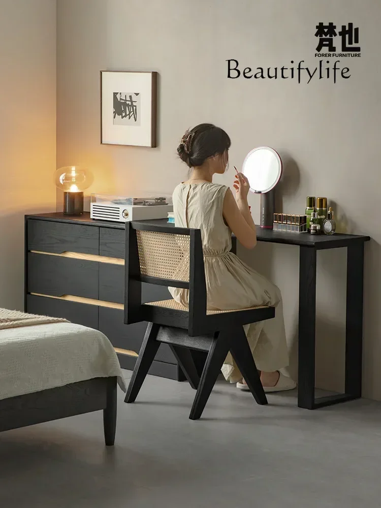 Dresser, chest, integrated solid wood corner makeup, black ash wood, bedroom, double table at the end of the bed