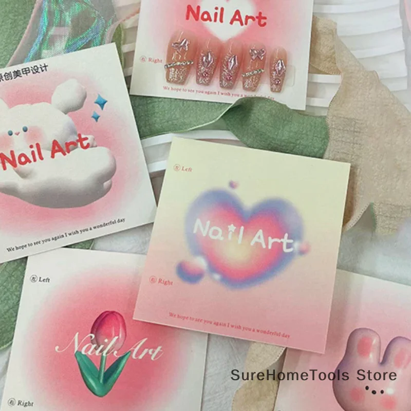 50 قطعة اضغط على بطاقات عرض الأظافر 6.5x6.5 سنتيمتر/8x8 سنتيمتر الكرتون نمط أظافر صناعية نصائح مانيكير صور الدعائم #4