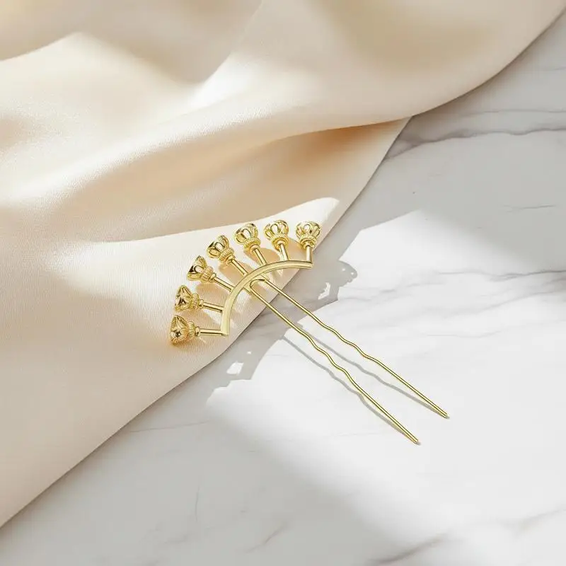 Legierungs-Haarstifte mit mehreren Perlenhalterungen, 3 Farboptionen für DIY Hanfu-Schmuckherstellung – Detail 7