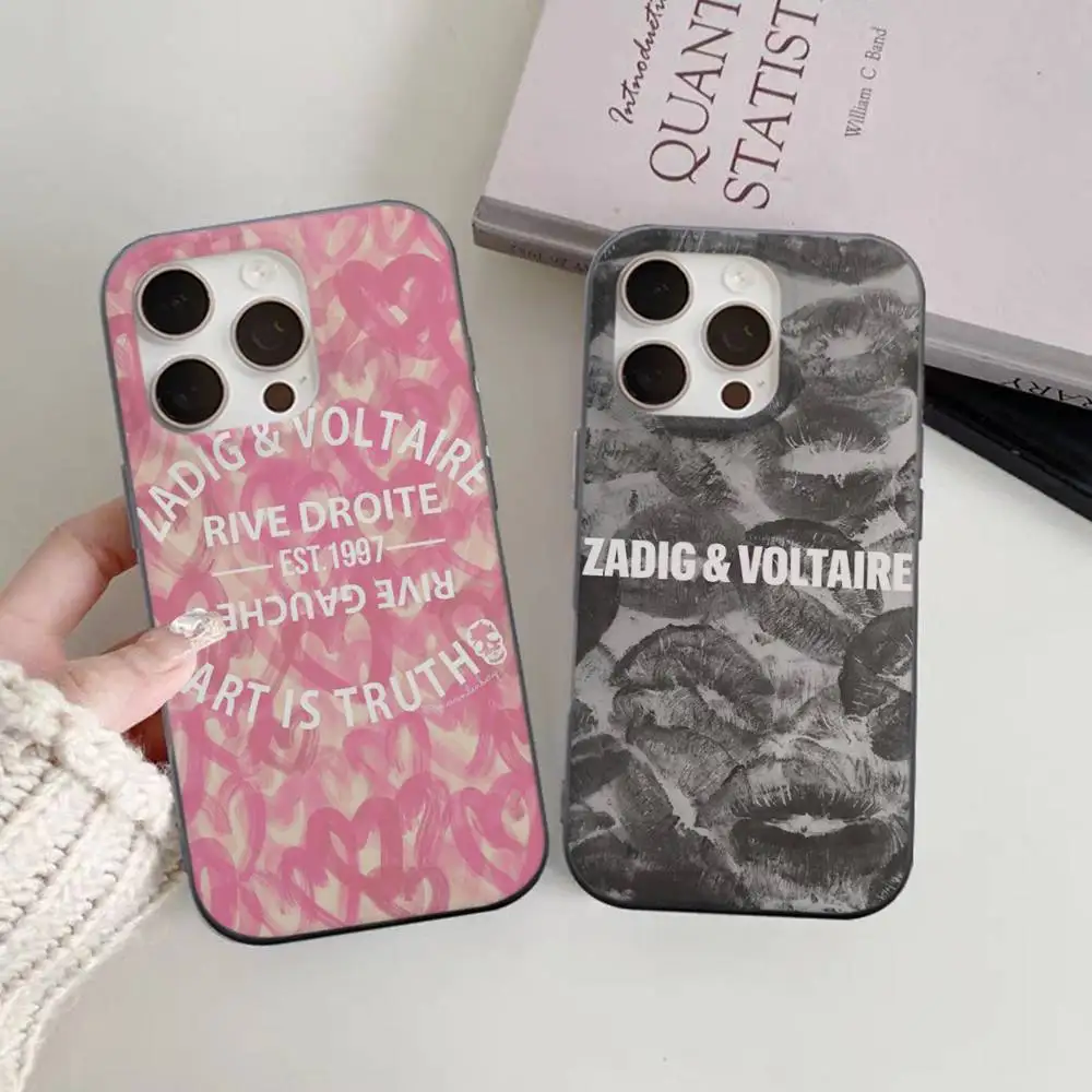 Funda Clásica con Logotipo de Moda Z-Zadig V-Voltaire para iPhone 17 16 15 14 13 12 11 Pro Max Plus Pro, Diseño de Rayas, Cubierta Suave