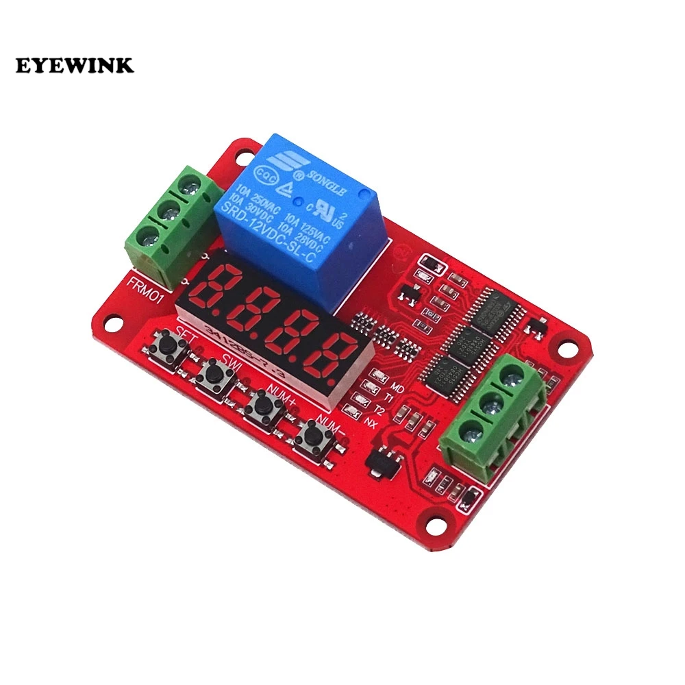 FRM01 LED Digital Time Delay Relay DC 12V 1CH Multifunction Timer Relay Module Loop Delay Timer Switch Self-Locking Timing Board