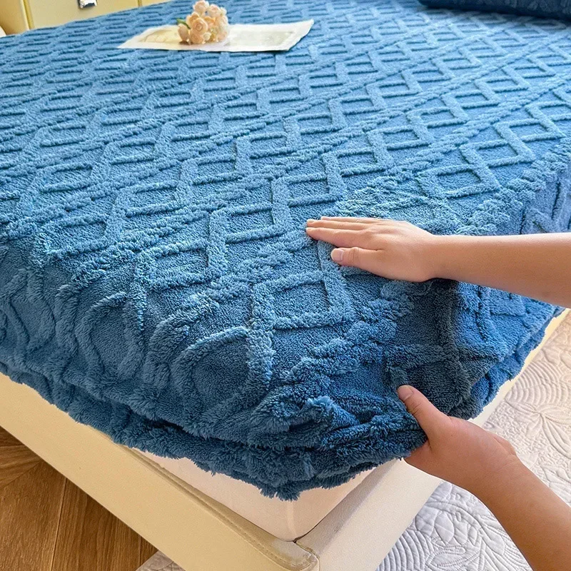 1 pc Flannel Fleece Bed Sheet for Winter Warm sofa bed matrimonial Coral Fleece Fluffy Fitted Sheets for Double Beds Sheets