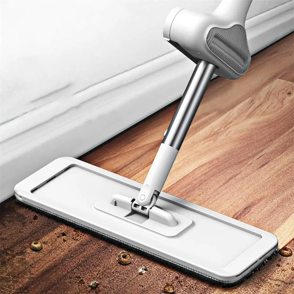 1 Set Hands Free Self Squeeze Flat Microfiber Lazy Mop Wet Dry Dual Use 360 Swivel Floor Cleaning Tool with Washable Refill Pads for Household Kitchen Hardwood Tile Laminate Floors