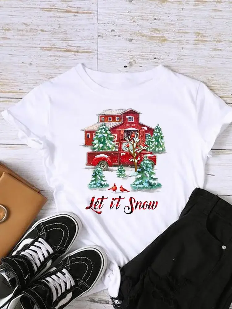 Graphic T-shirts Light Style Trend Snowflake Lady New Year Shirt Print Women Tee Fashion Clothes