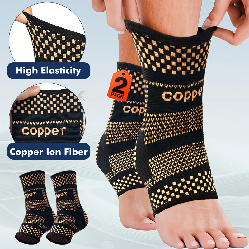 2Pcs Copper Ankle Brace,Infused Ankle Support Compression Sleeve for Men Women,for Foot Pain,Sprained Ankle,Recovery,sports