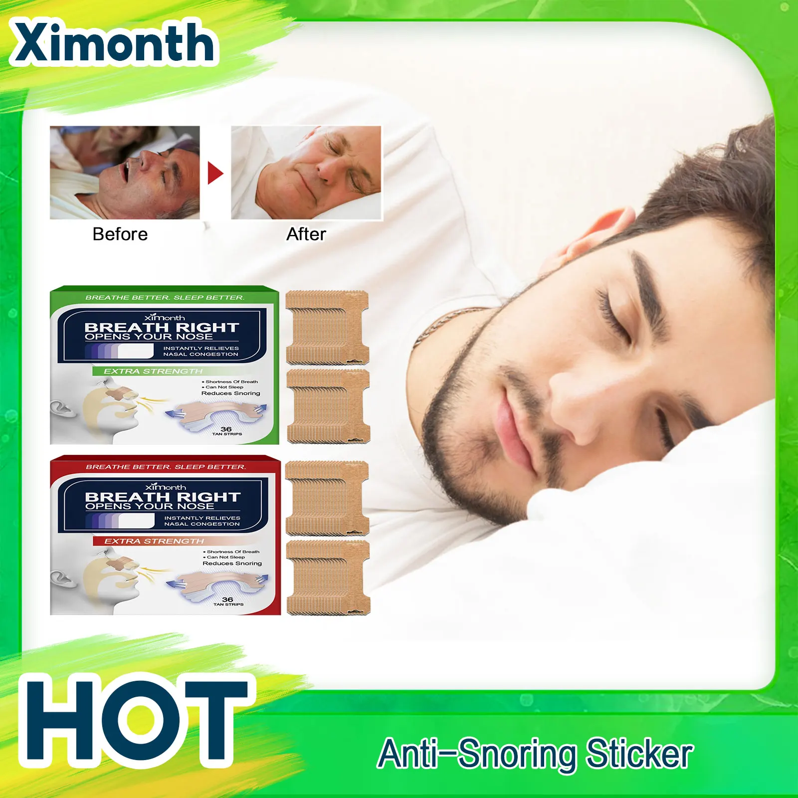 

Anti-Snoring Sticker Mouth Orthosis Tape Treat Nose Congestion Easier Breathe Improved Nighttime Sleep Breath Right Nasal Strip