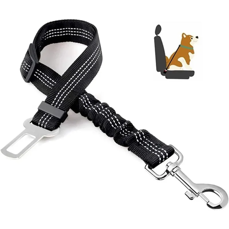 

Dog Seat Belts for Cars -Adjustable Elastic Bungee 360 Degree Swivel Attach Won't Twist, Reflective, Easy To Use (BLACK)