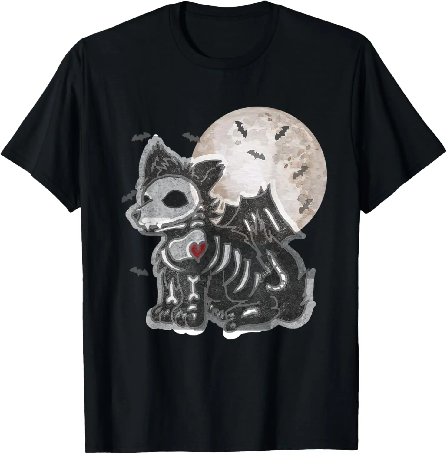 Vintage Emo Gothic Wolf Edgy Dog Goth Skeleton Halloween T-Shirt