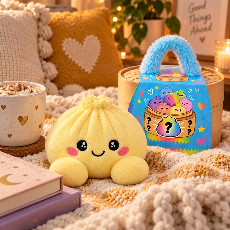 Soft Plush Giant Dumpling Pillow Fidget Steamer Box Plush Dumpling Stress Relief Stuffed Steamed Bun Pillow Cute Smiling Face