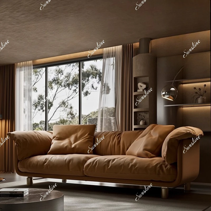 

Italian minimalist retro leather sofa living room, small apartment, durable and fashionable
