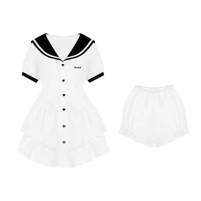 High Quality Hot Selling Sweet Sailor Collar Slim Fit Dress Pumpkin Pants Set Lolita Dress Vestidos Elegantes Vintage Dress Y2k