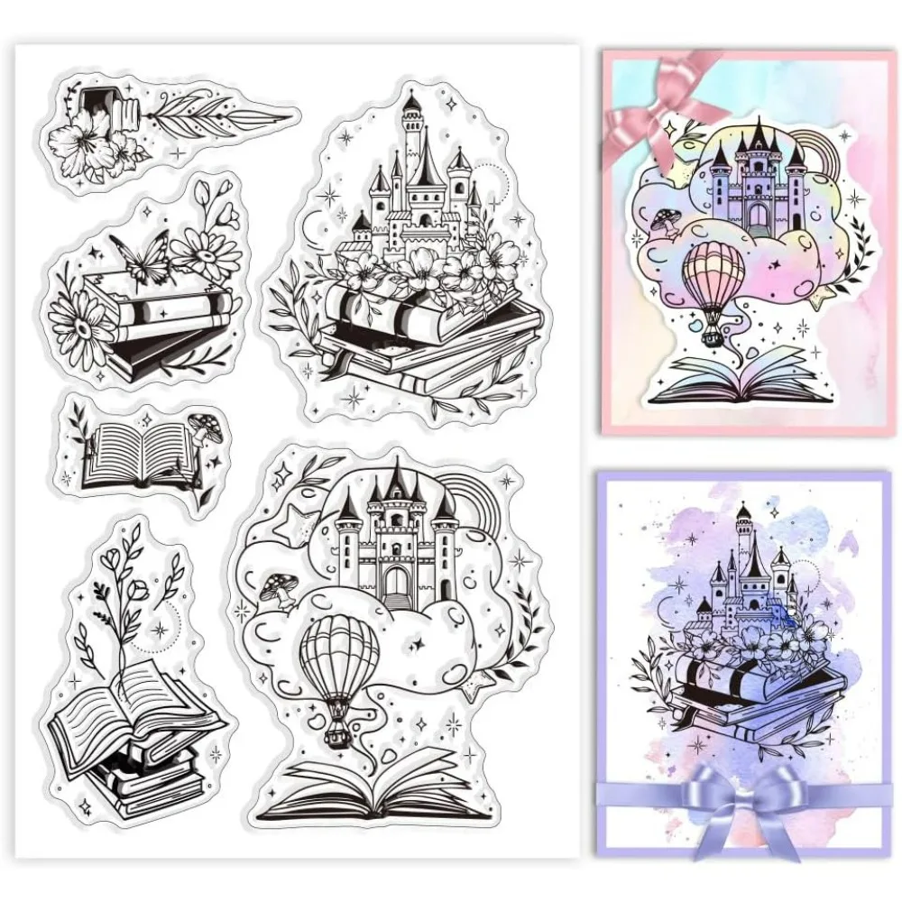 Fairy Tales Clear Stamps Flowers Magic Books Decorative Clear Stamps Silicone Stamps for Card Making and Photo Album Decor