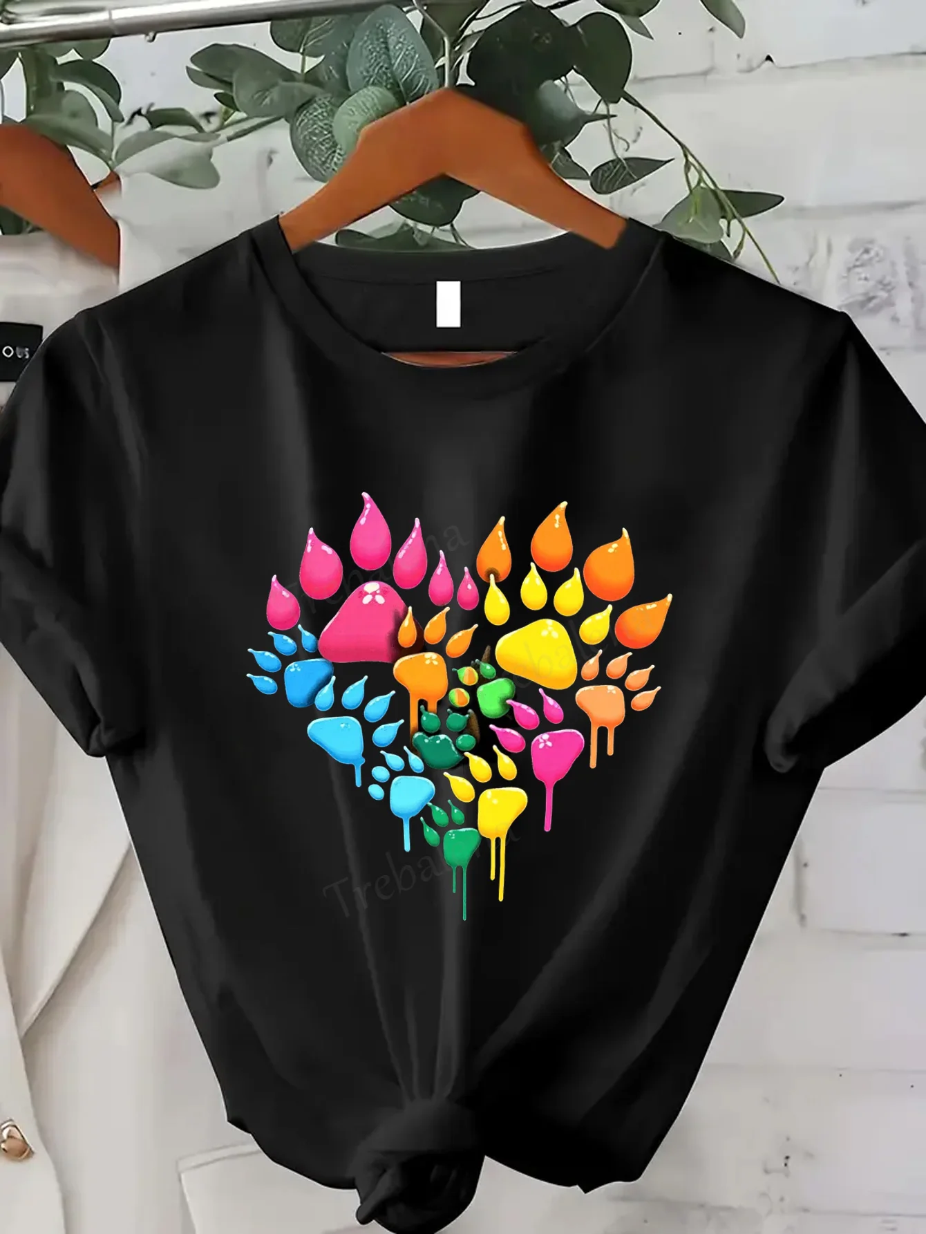 

Women T-shirt Colorful Paw Print Heart T-Shirt for Women, Casual & Sexy Style, Pet Lover Fashion