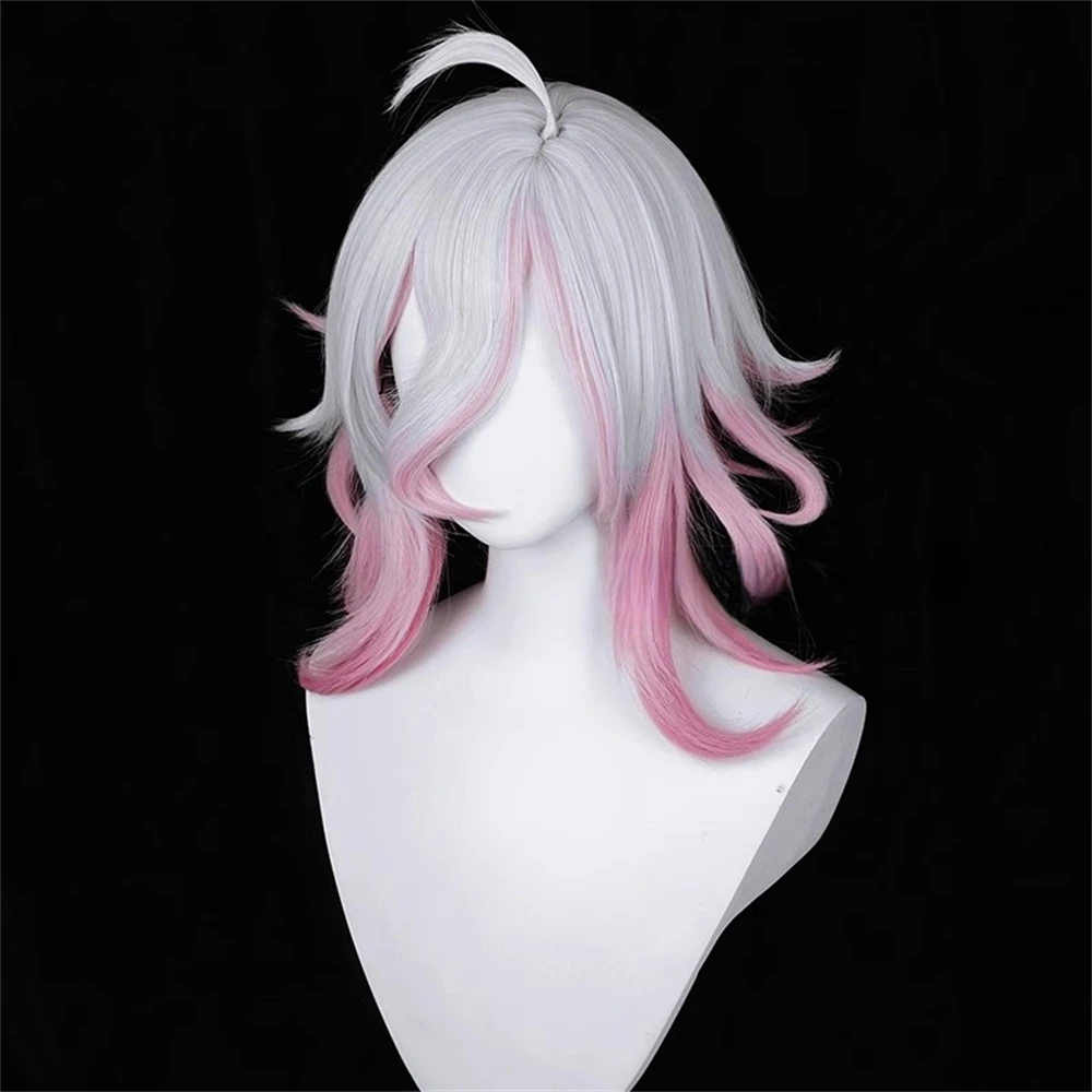 LOL Briar Cosplay-Perücke, 42 cm lang, silberfarben, weiß, dunkelrosa, Farbverlaufsperücken, hitzebeständiges Kunsthaar