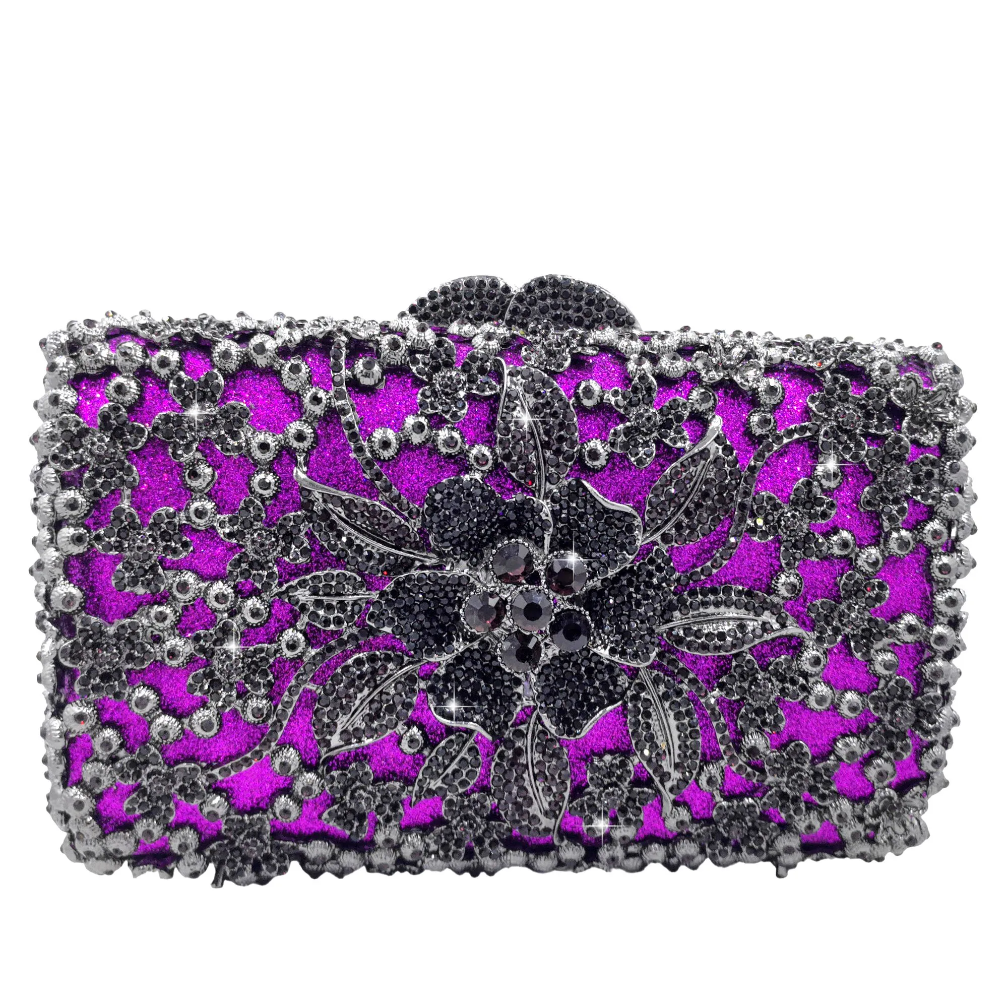 Boutique de FGG Fuchsia Strass-Clutch-Taschen für Damen, formelle Kristall-Clutch-Tasche für Hochzeiten, Abendhandtaschen aus Metall – Detail 1