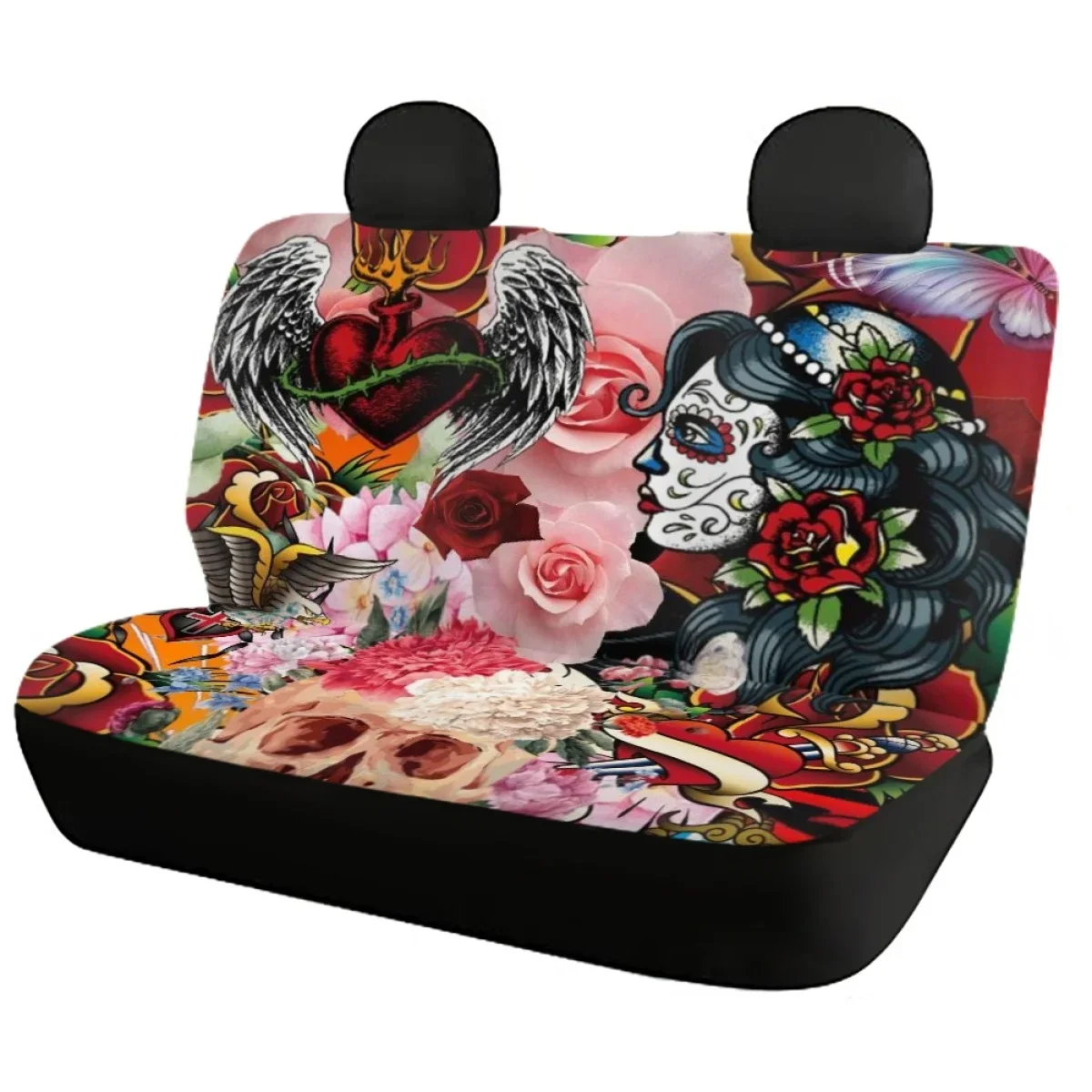 Car Seat Cover Gothic Skull with Flowers Design Easy Install Car Seat Cover for SUV Van Track Cool Skeleton чехлы на сиденья маш