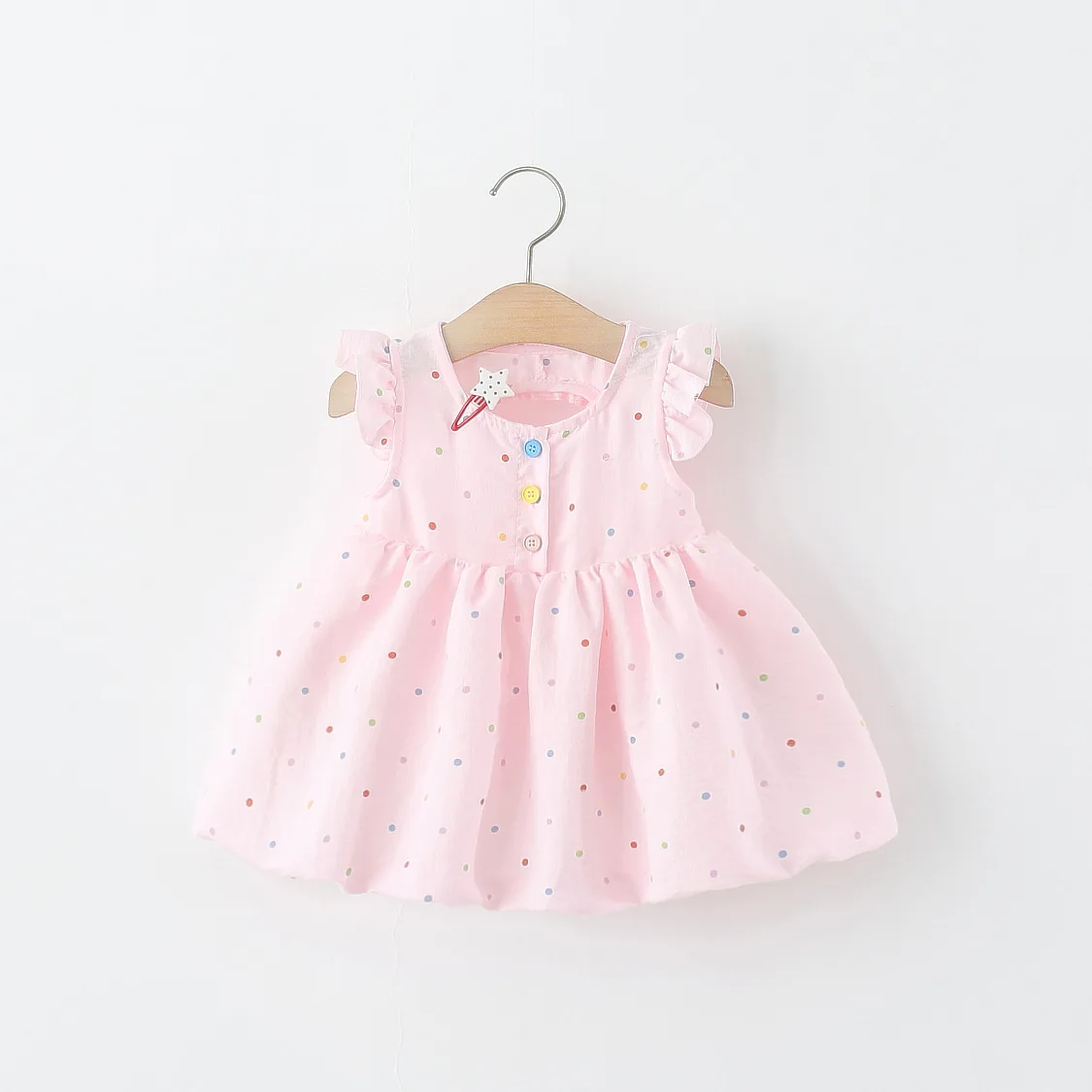 0-4Y Baby Girl Dress Colorful Button Bow Polka Dot Sleeveless Dress Girls Summer Dress for Birthday Party