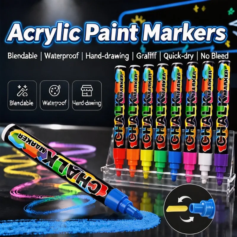10mm Erasable Dust Free Liquid Chalk Marker 6/8 Colors Fluorescent Pen for Glass Blackboard LED Board Advertising Sign