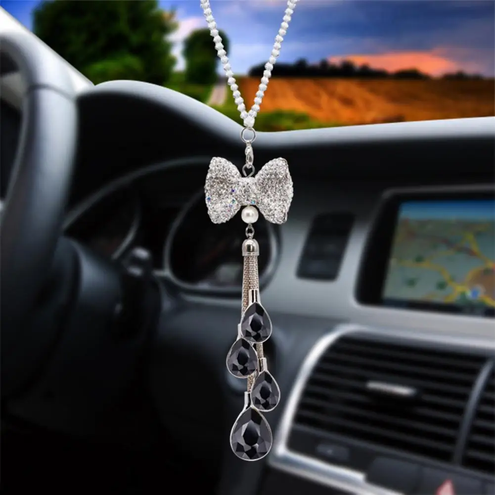 Automobile Pendant Bling Rhinestone Car Charm Pendant Rear View Mirror Decoration with Lanyard Easy to Install Sun Catcher