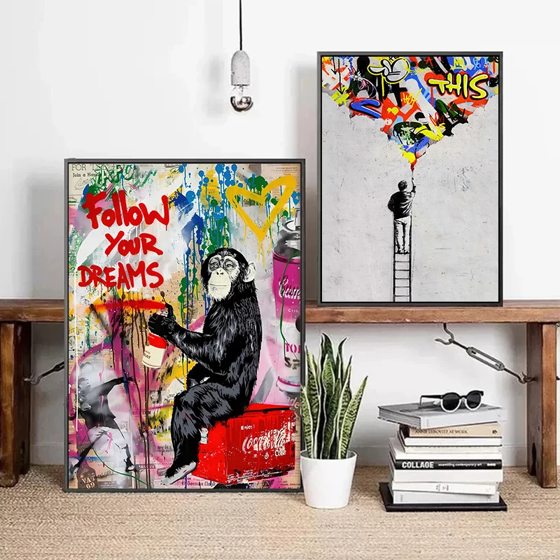 Banksy Street Graffiti Canvas Painting Girl with Balloon Follow Your Dreams Monkey Art Poster Prints For Room Home Decor Gifts