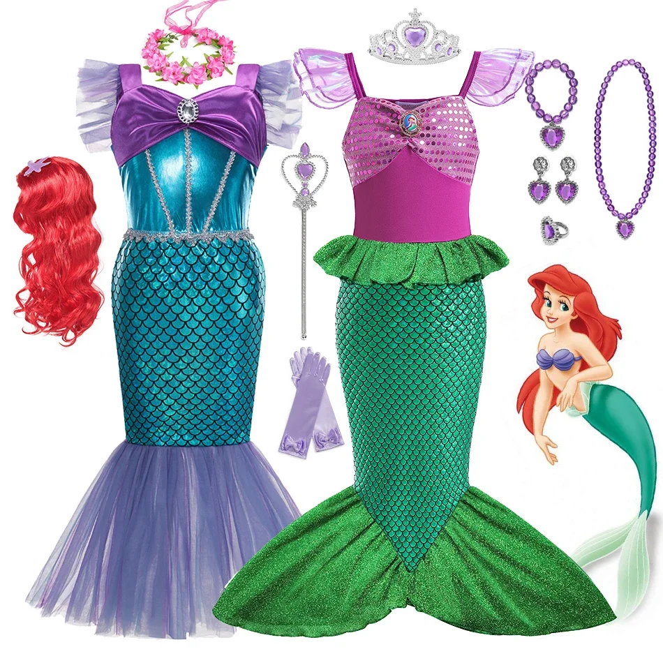 

Disney Girl Princess Little Mermaid Ariel Dress Kids Cosplay Costume Children Halloween Birthday Party Clothes Summer Dress Girl