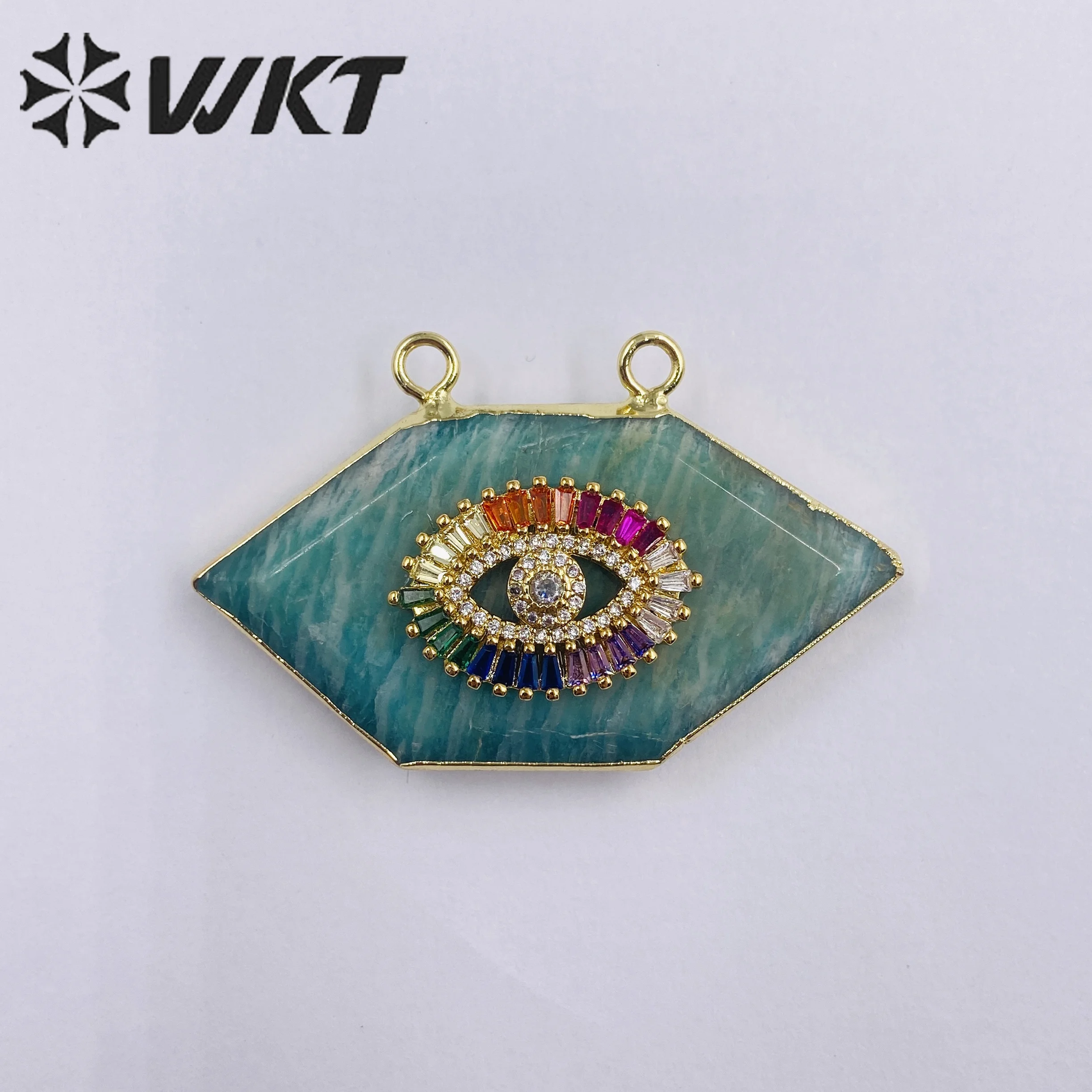 

WT-P1911 WKT 2023 Women Amazonite & Zircon Eye Gold Plated Pendant Exquisite Jewelry Beautiful Gems Accessories Party Gift