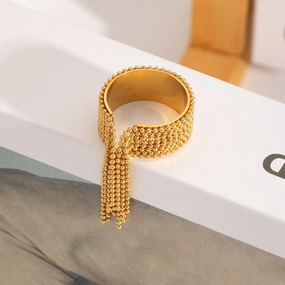 Stylish Stainless Steel Finger Ring Chain Tassel Gold Silver Charm Open Rings Stackable Adjustable Chain Ring Gift