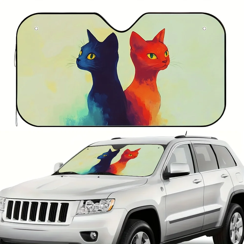

1 шт., автомобильный солнцезащитный козырек и оконный козырек на Хэллоуин с двумя кошками — яркий синий и оранжевый кошачий дизайн, подходит для большинства автомобилей, простая установка