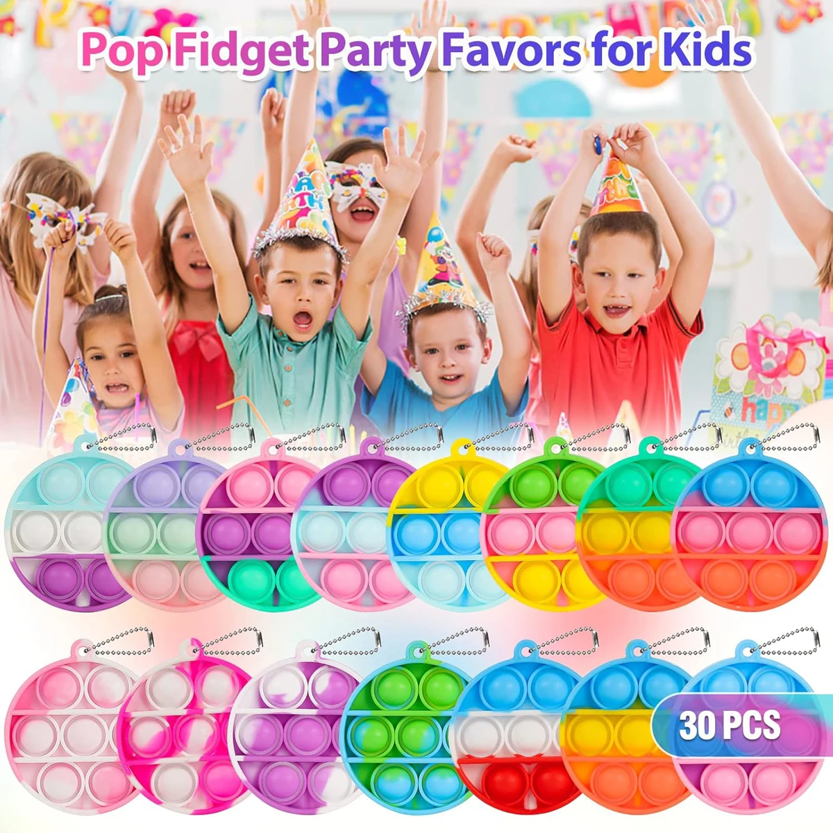 30PCS Pop Fidget Toys Mini Pop Keychains Toddler Toys Fidgets Pack Sensory Toys Bulk Packs Reduce Pressure Party Favors Gifts