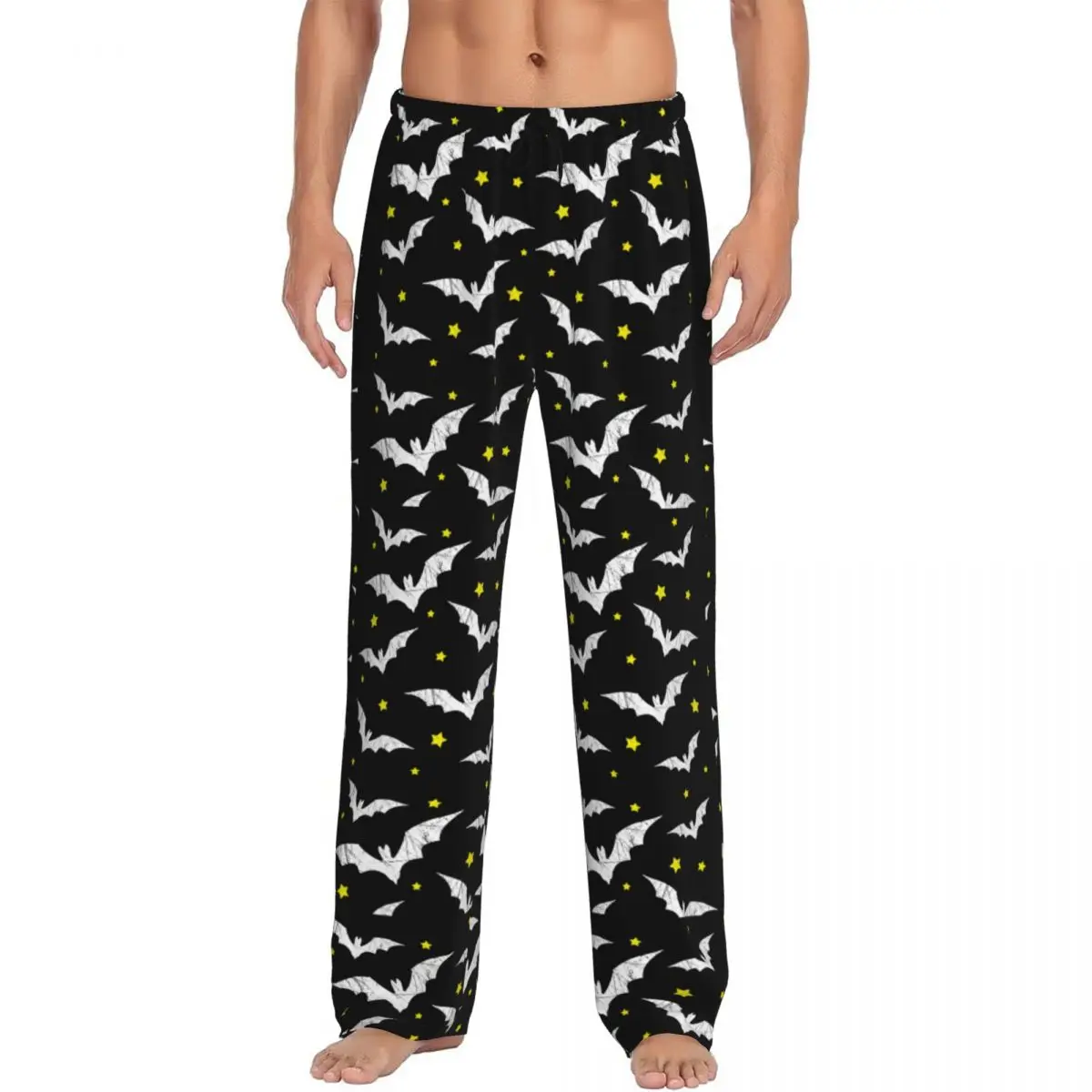 Custom Creepy Bats Pajama Pants Men's Halloween Goth Occult Witch Sleepwear Lounge Sleep Bottoms Stretch with Pockets