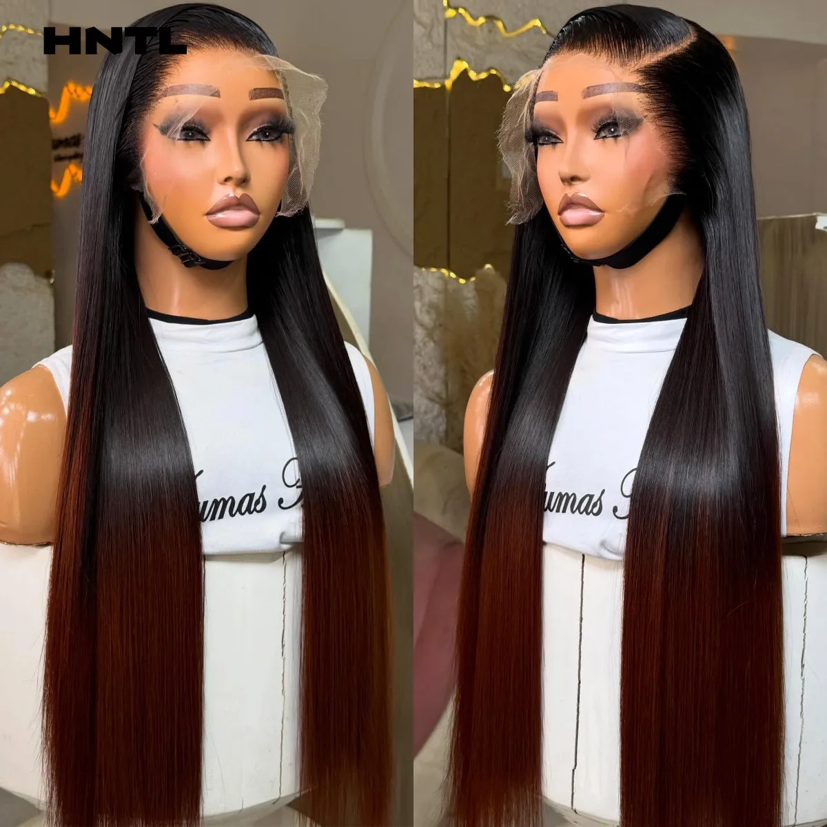 Ready to Wear 350 Density Glueless Wig 13x6 Ombre Brown Bone Straight Human Hair Lace Front Wigs for Woman Pre Plucked T1b/4 Wig