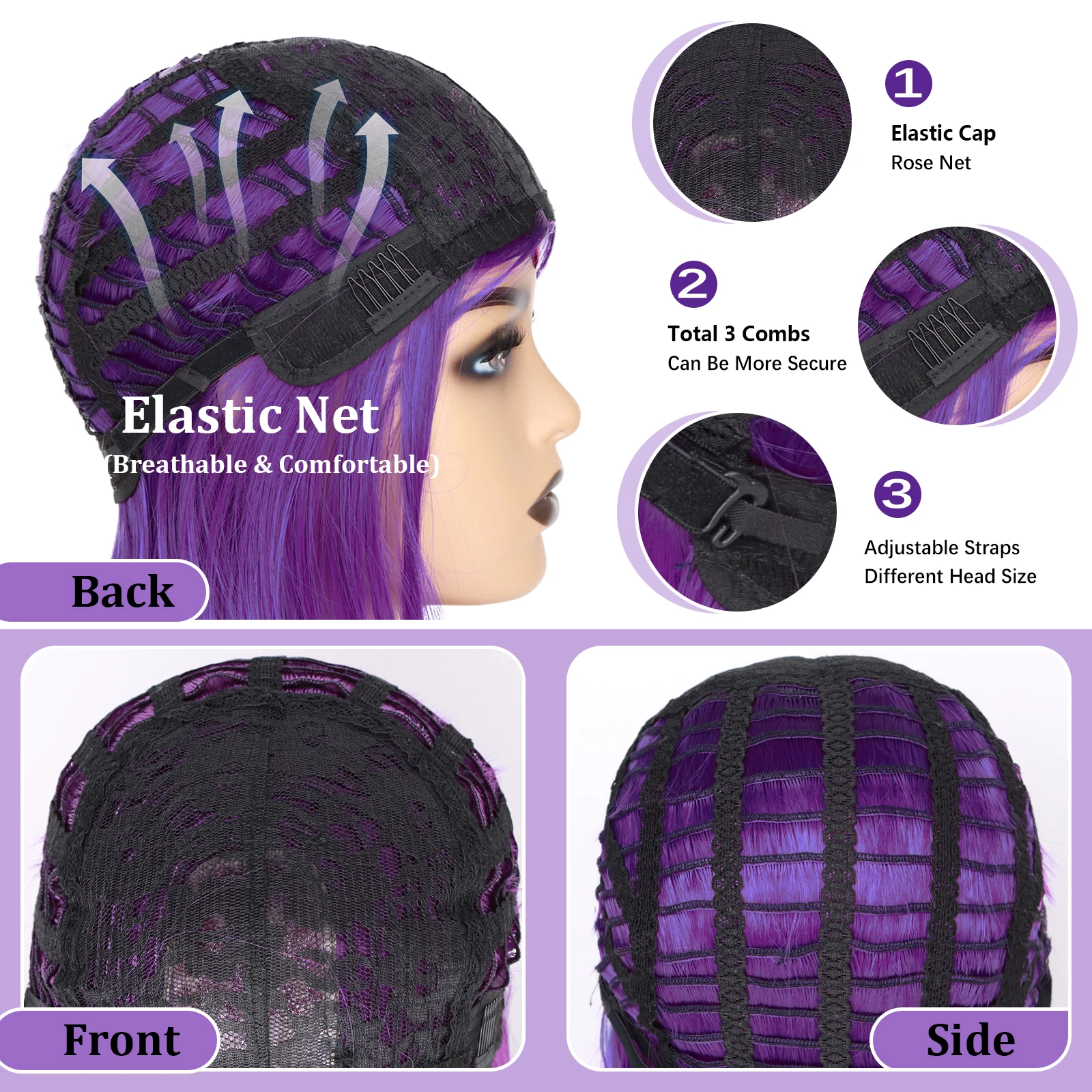 Women's Raven Superhero Purple Short Bob Straight Wig with 30Widow's Peak Synthetic Hair Cosplay for Halloween Costume Party image 5
