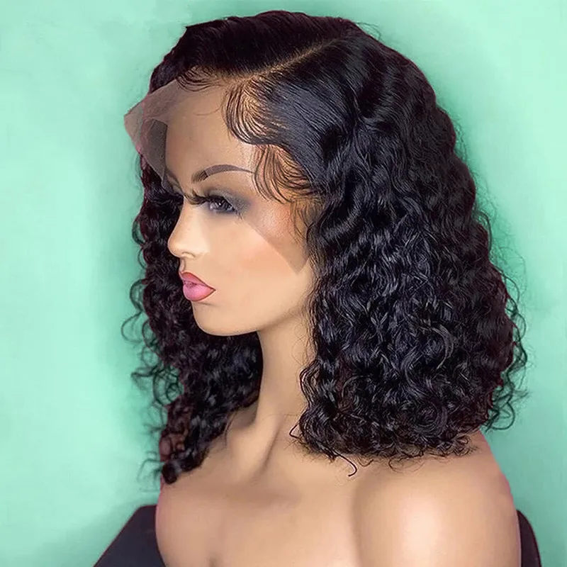 

Hotwave Deep Wave black Short Bob Wig Hd Transparent Lace Frontal Wig Brazilian Short Curly Bob Side Part Kinky Curly 180%