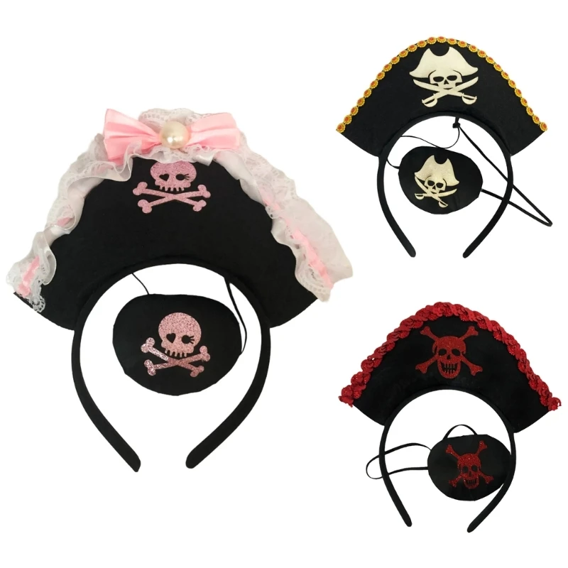 Halloween Pirate Eyepatch Headbands Cosplay Pirate Skull Headwear Hairbands Headwear Halloween Hairbands Birthday Party