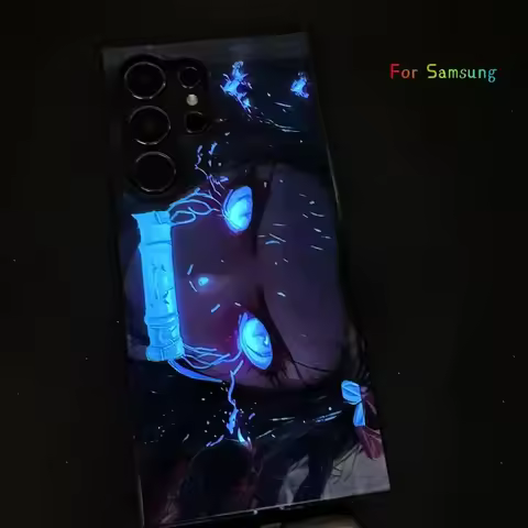 Cute Cartoon Anime Girl LED Glass Phone Case For Samsung S24 S23 S22 S21 Plus FE S25 Note 20 Ultra Light Flash Phone Back Cover