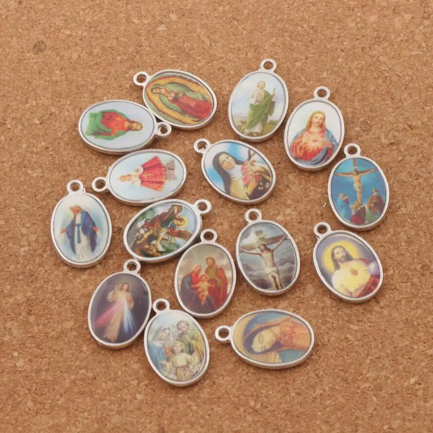 8pcs Jesus Christianism Icon Oval Charm Beads 25x15.5mm Tibetan Silver Pendants 2-Sides L1569