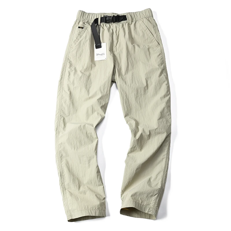 Men's Outdoor Functional Quick Dry Long Trousers Spring Summer Thin Breathable Belted Waterproof Straight Casual Pants