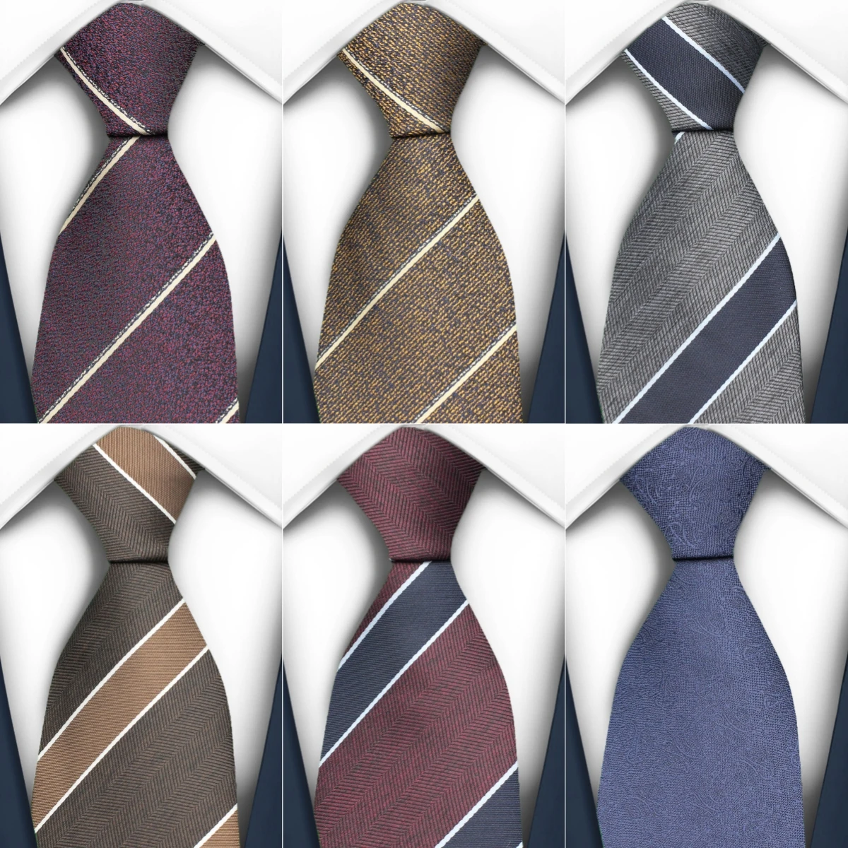 New Design Business 8CM Men Tie Dark Red Grey Brown Blue Striped Neckties For Men Party Wedding Groom Collar Accessories Gift