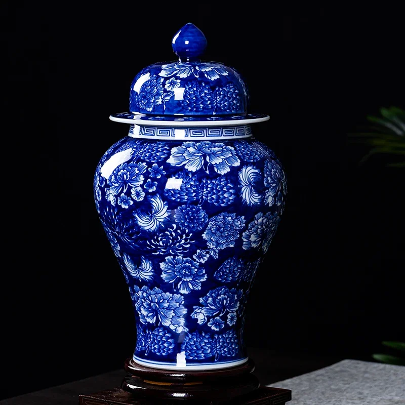جينغدتشن السيراميك زهرية رسمت باليد الخزف الأزرق والأبيض النمط الصيني غرفة نوم المنزل تلفزيون خزانة الصين زجاجة الديكور