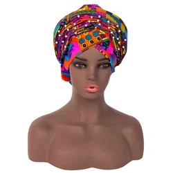 African Turban Pre-Tied Head Wrap for Black Women Cap Head Wraps Beaded Headscarf Beanie Wrap wyb842