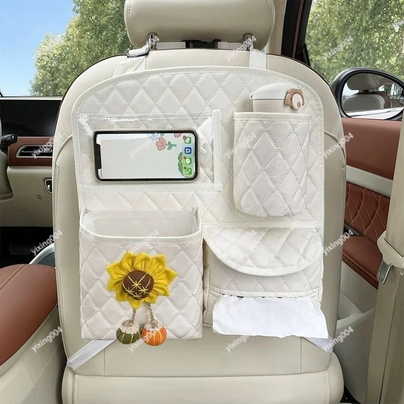 Vehicle Hanging Storage Pouch, Multi-purpose Car Seat Back Organizer with Tissue Holder and Waste Bin