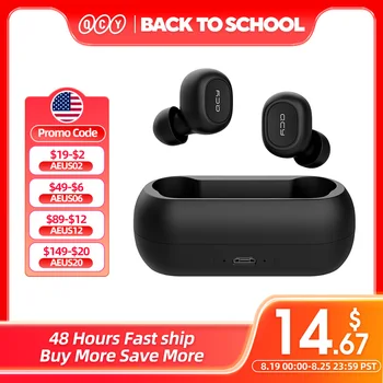 QCY T1C Bluetooth 5.0 Earphones Wireless 3D Stereo TWS Headphones with Dual Microphones Headset HD Call Earbuds Customizing APP