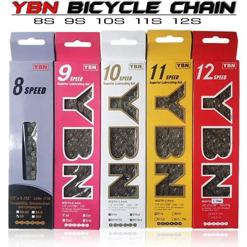Cadenas de bicicleta YBN, Chians de bicicleta de montaña y carretera, cadena de bicicleta hueca de 11 velocidades, 116 eslabones plateados S11S con enlace faltante para m7000 XT